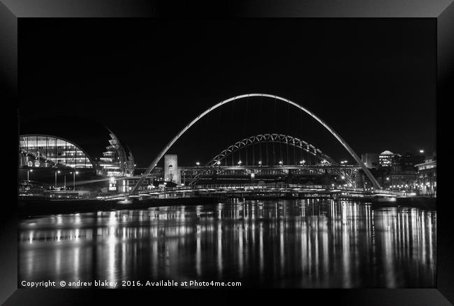 Nighttime Magic of Tyne Bridges Framed Print by andrew blakey