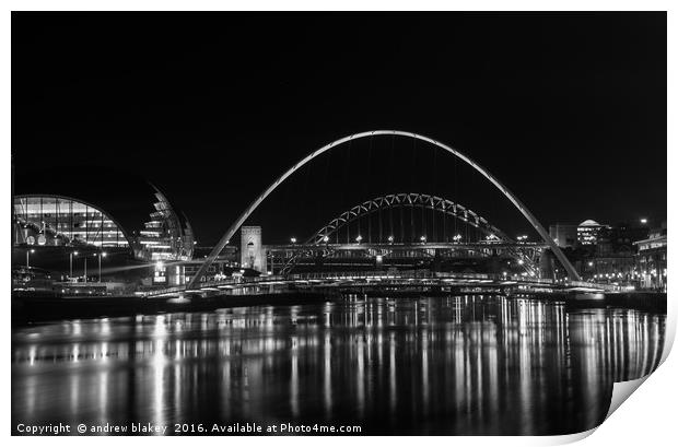 Nighttime Magic of Tyne Bridges Print by andrew blakey