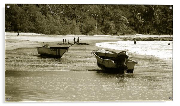 Fishing Boats on Beach Acrylic by james balzano, jr.