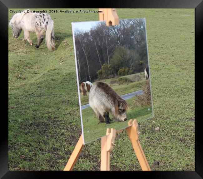 New forest pony in reflection Framed Print by karen grist