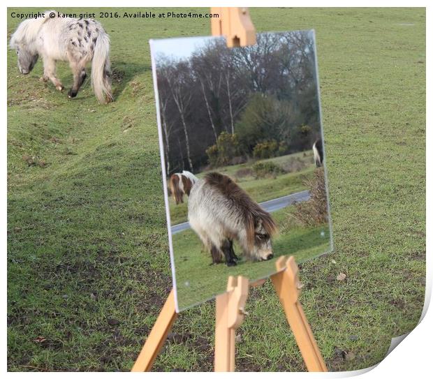 New forest pony in reflection Print by karen grist