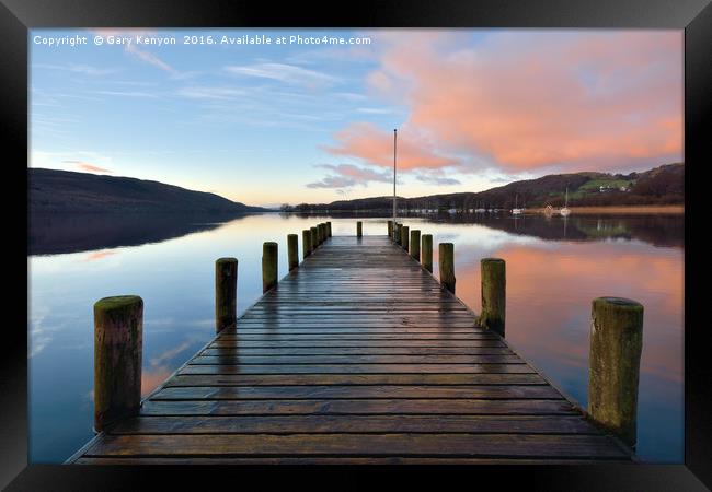 Coniston Sunrise At The Jetty Framed Print by Gary Kenyon