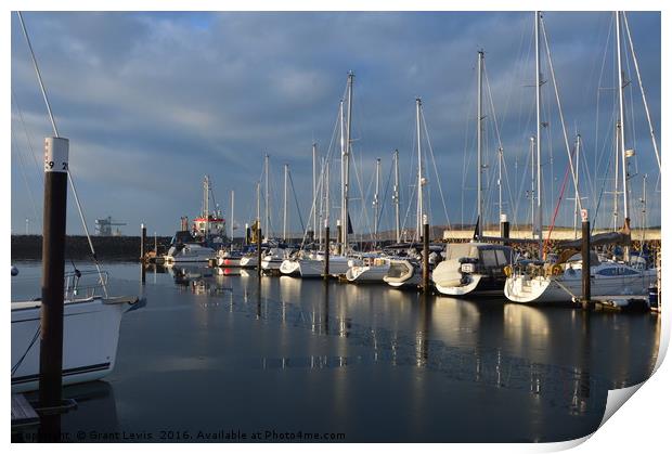 Frosty view from Largs Marina towards Great Cambra Print by Grant Lewis