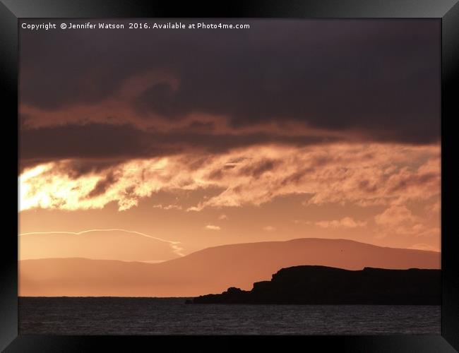 Sunset over Skye and Longa Framed Print by Jennifer Henderson