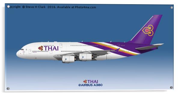 Illustration of Thai Airways Airbus A380  Acrylic by Steve H Clark