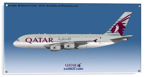 Illustration of Qatar Airways Airbus A380  Acrylic by Steve H Clark