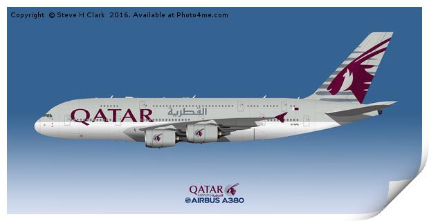 Illustration of Qatar Airways Airbus A380  Print by Steve H Clark