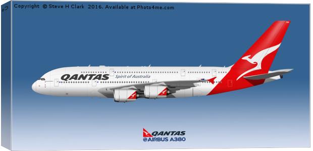 Illustration of Qantas Airbus A380 Canvas Print by Steve H Clark