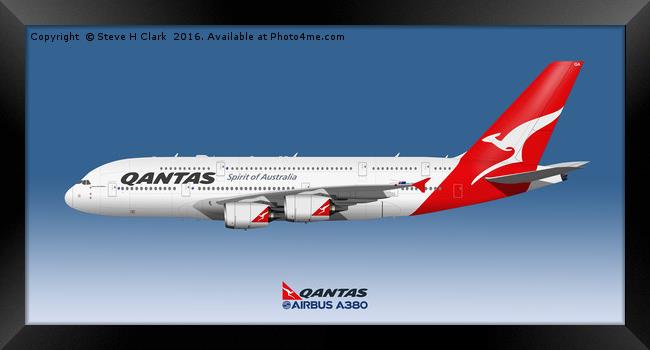Illustration of Qantas Airbus A380 Framed Print by Steve H Clark