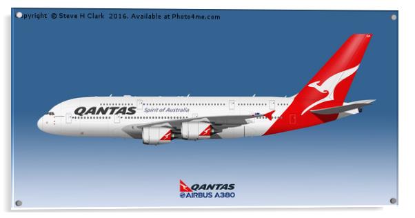 Illustration of Qantas Airbus A380 Acrylic by Steve H Clark