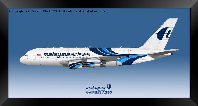 Illustration of Malaysia Airlines Airbus A380 Framed Print by Steve H Clark
