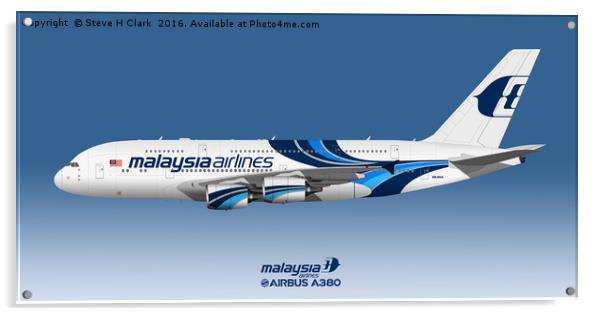 Illustration of Malaysia Airlines Airbus A380 Acrylic by Steve H Clark