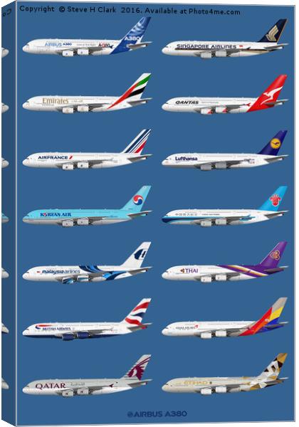Airbus A380 Operators Illustration Canvas Print by Steve H Clark