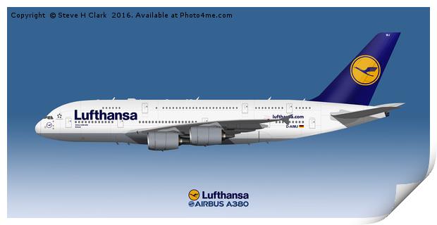 Illustration of Lufthansa Airbus A380 Print by Steve H Clark