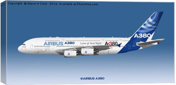 Illustration of Airbus A380 - Love at First Flight Canvas Print by Steve H Clark