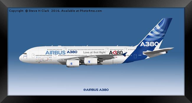 Illustration of Airbus A380 - Love at First Flight Framed Print by Steve H Clark