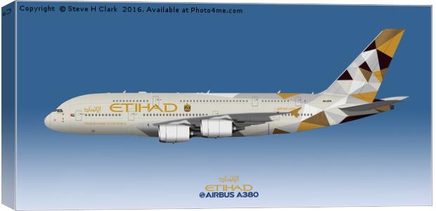 Illustration of Etihad Airways Airbus A380 Canvas Print by Steve H Clark