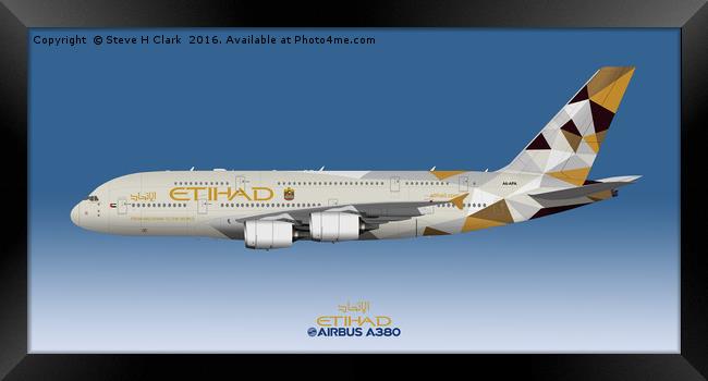 Illustration of Etihad Airways Airbus A380 Framed Print by Steve H Clark