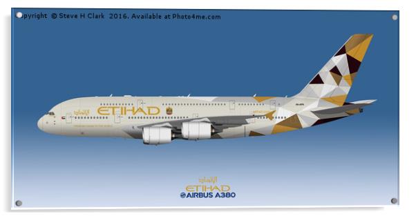 Illustration of Etihad Airways Airbus A380 Acrylic by Steve H Clark