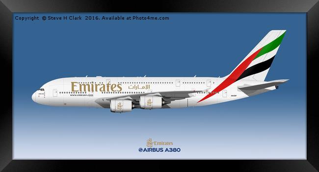 Illustration of Emirates Airbus A380 Framed Print by Steve H Clark
