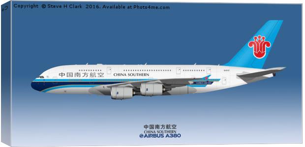 Illustration of China Southern Airbus A380 Canvas Print by Steve H Clark