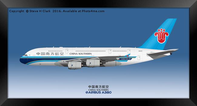 Illustration of China Southern Airbus A380 Framed Print by Steve H Clark