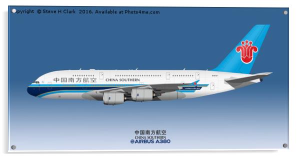 Illustration of China Southern Airbus A380 Acrylic by Steve H Clark
