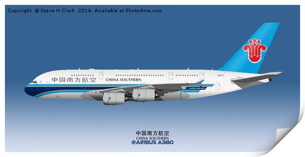 Illustration of China Southern Airbus A380 Print by Steve H Clark