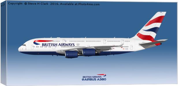 Illustration of British Airways Airbus A380 Canvas Print by Steve H Clark