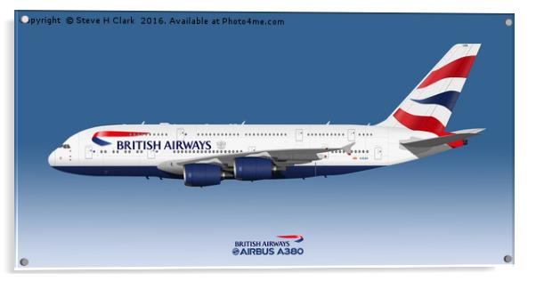Illustration of British Airways Airbus A380 Acrylic by Steve H Clark
