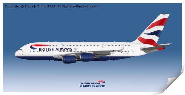 Illustration of British Airways Airbus A380 Print by Steve H Clark
