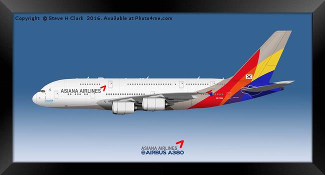 Illustration of Asiana Airlines Airbus A380 Framed Print by Steve H Clark