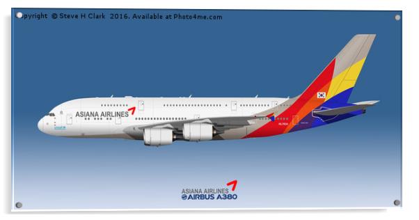Illustration of Asiana Airlines Airbus A380 Acrylic by Steve H Clark