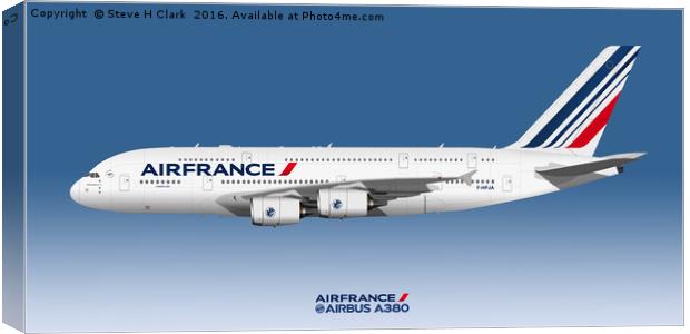Illustration of Air France Airbus A380  Canvas Print by Steve H Clark
