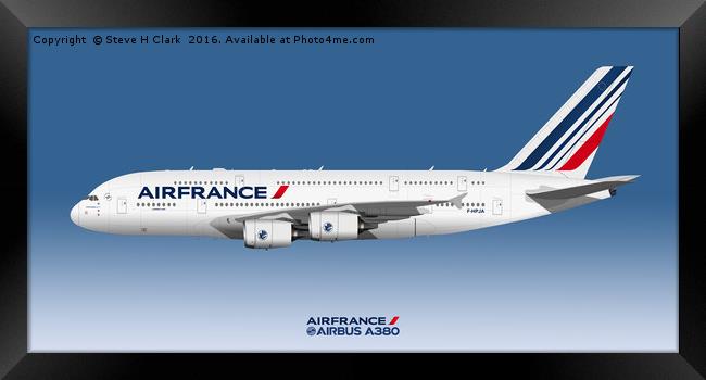 Illustration of Air France Airbus A380  Framed Print by Steve H Clark