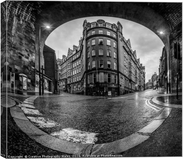Newcastle street scene in monochrome Canvas Print by Creative Photography Wales