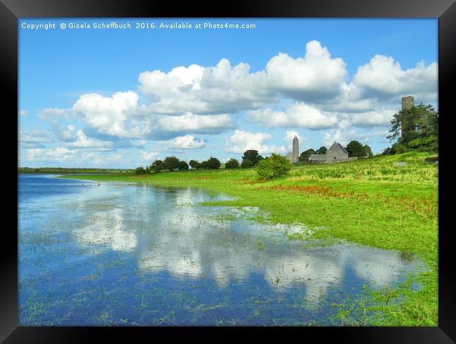The Shannon Riverbanks at Clonmacnoise Framed Print by Gisela Scheffbuch