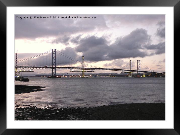 Dusk over the Forth Road Bridge. Framed Mounted Print by Lilian Marshall