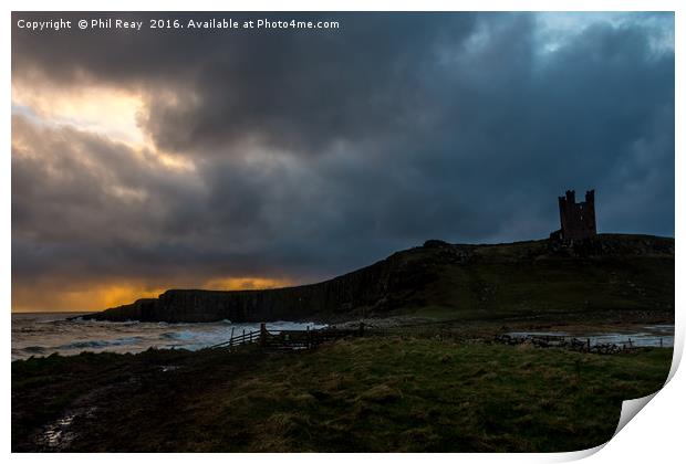 Sunrise at Dunstanburgh Print by Phil Reay