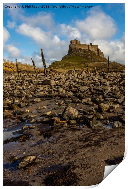 Lindisfarne Castle at low tide Print by Phil Reay