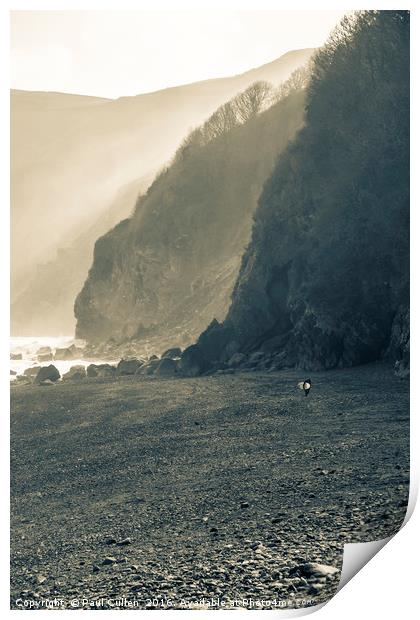 Surfer at Lynmouth. Print by Paul Cullen