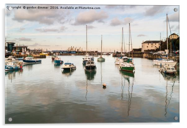 Reflections of Brixham Harbour Acrylic by Gordon Dimmer