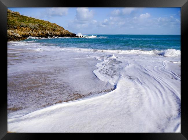 Foam Swirl - St Ives Beach Framed Print by Jon Rendle