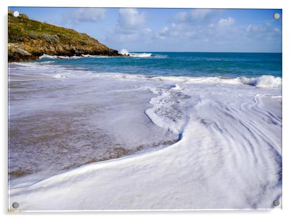 Foam Swirl - St Ives Beach Acrylic by Jon Rendle