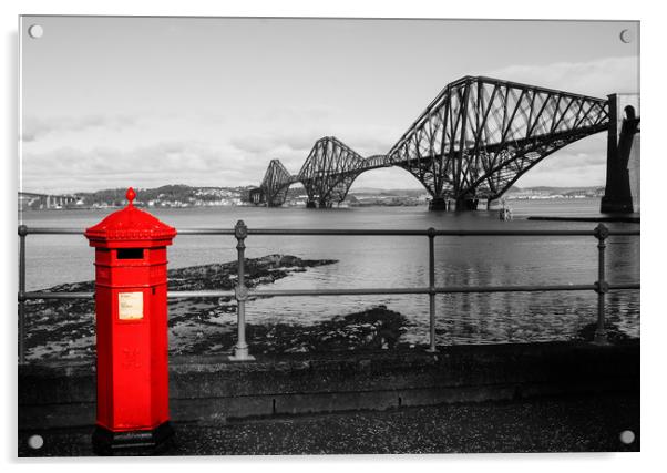 Forth Rail Bridge Post Box Acrylic by jim scotland fine art