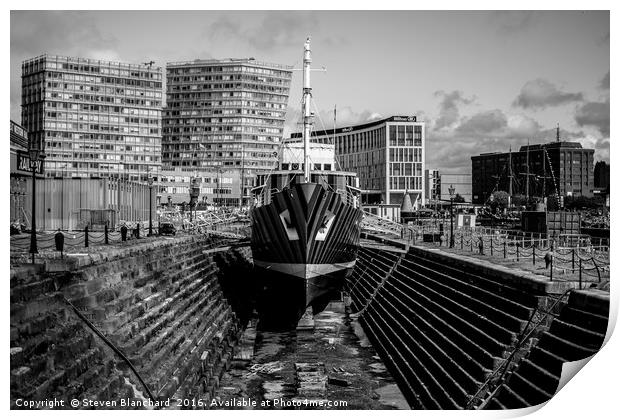 Dry dock black and white Print by Steven Blanchard