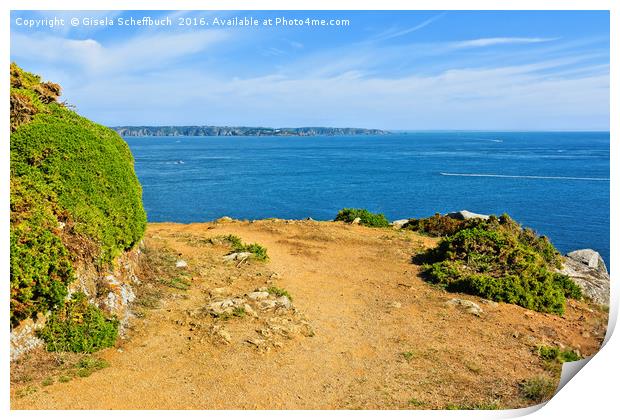 Cliff Path on the Channel Island of Herm Print by Gisela Scheffbuch