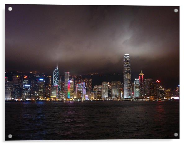 HK Island Lights Acrylic by Mark Burnett