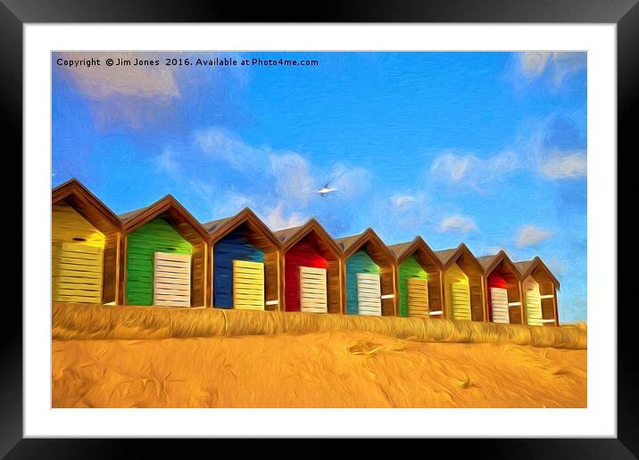 Beach Huts with artistic filter Framed Mounted Print by Jim Jones