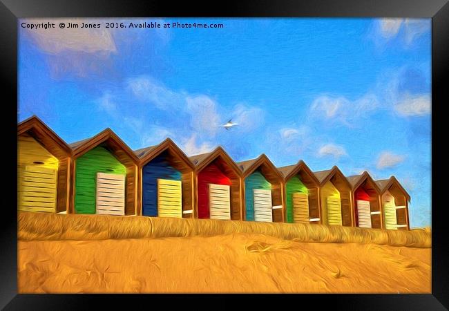 Beach Huts with artistic filter Framed Print by Jim Jones
